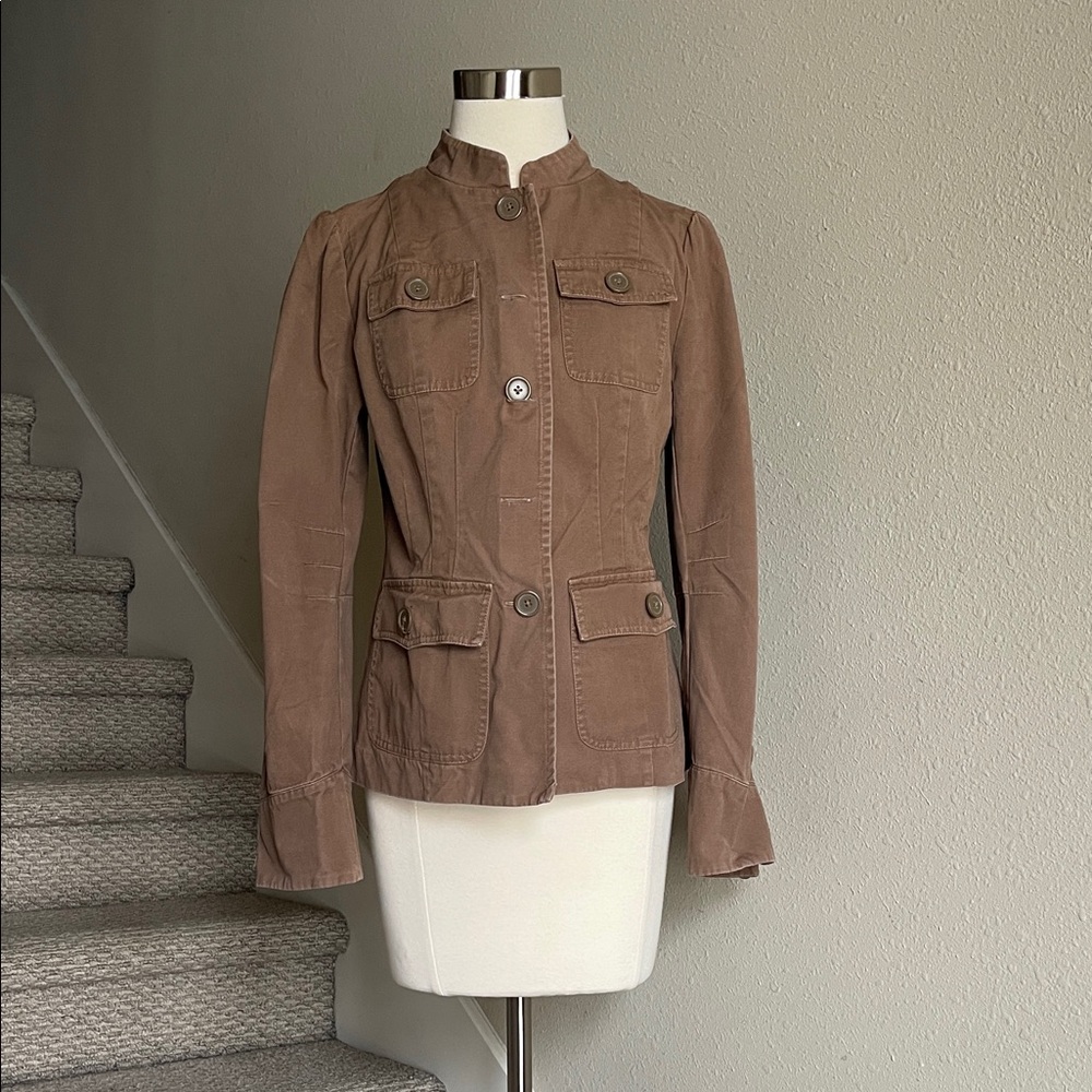 KUT from the Kloth Sz M Light Brown Military Style Button Up Cotton Jacket